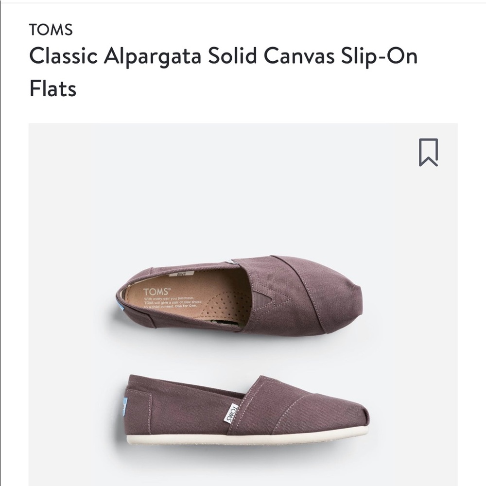 Toms Classic Alpargata Solid Canvas Slip On Flats